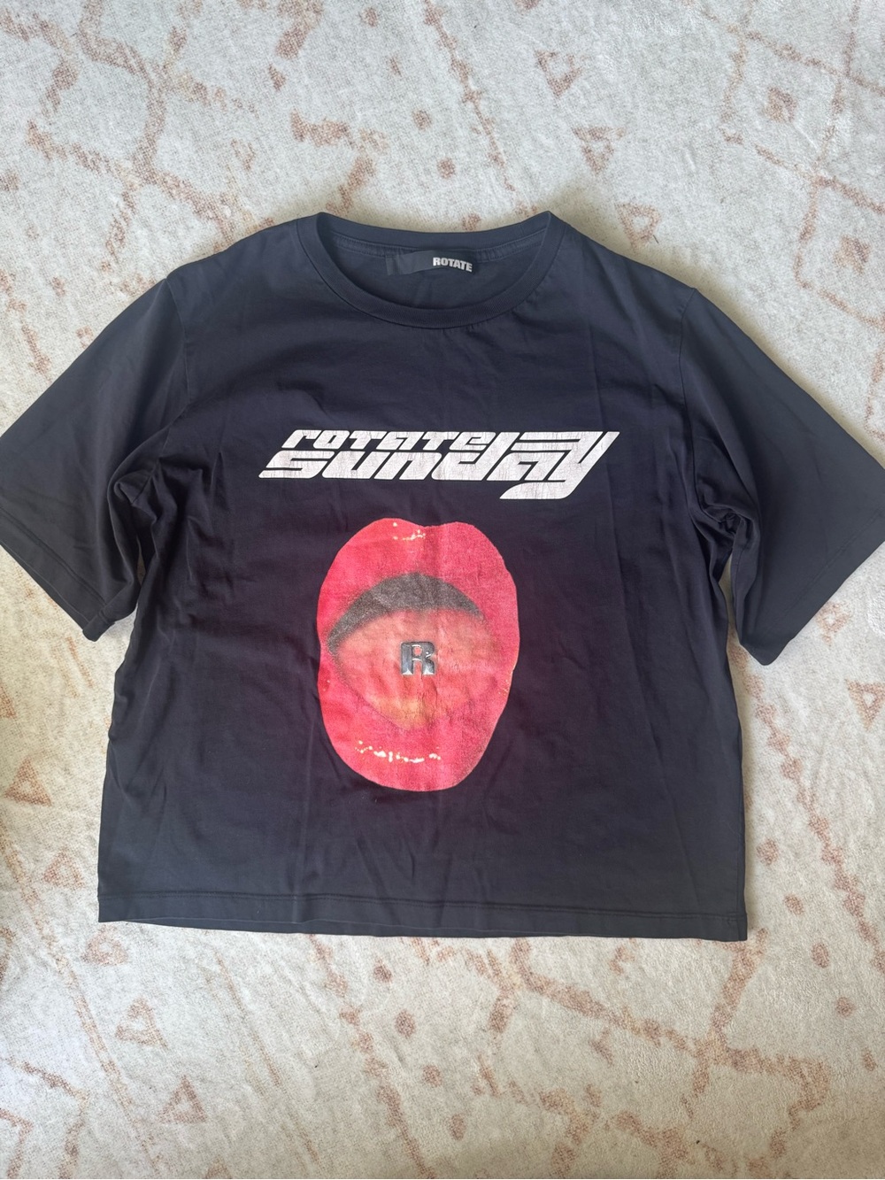 Rotate Sunday Black Short Sleeve Tee with Red Lip Graphic
